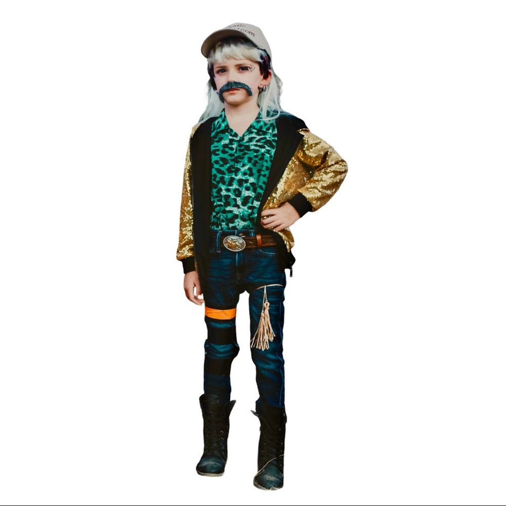 Tiger King Kids Costume, Authentic Joe Exotic TV.com Hat, Wig, Fake Piercings